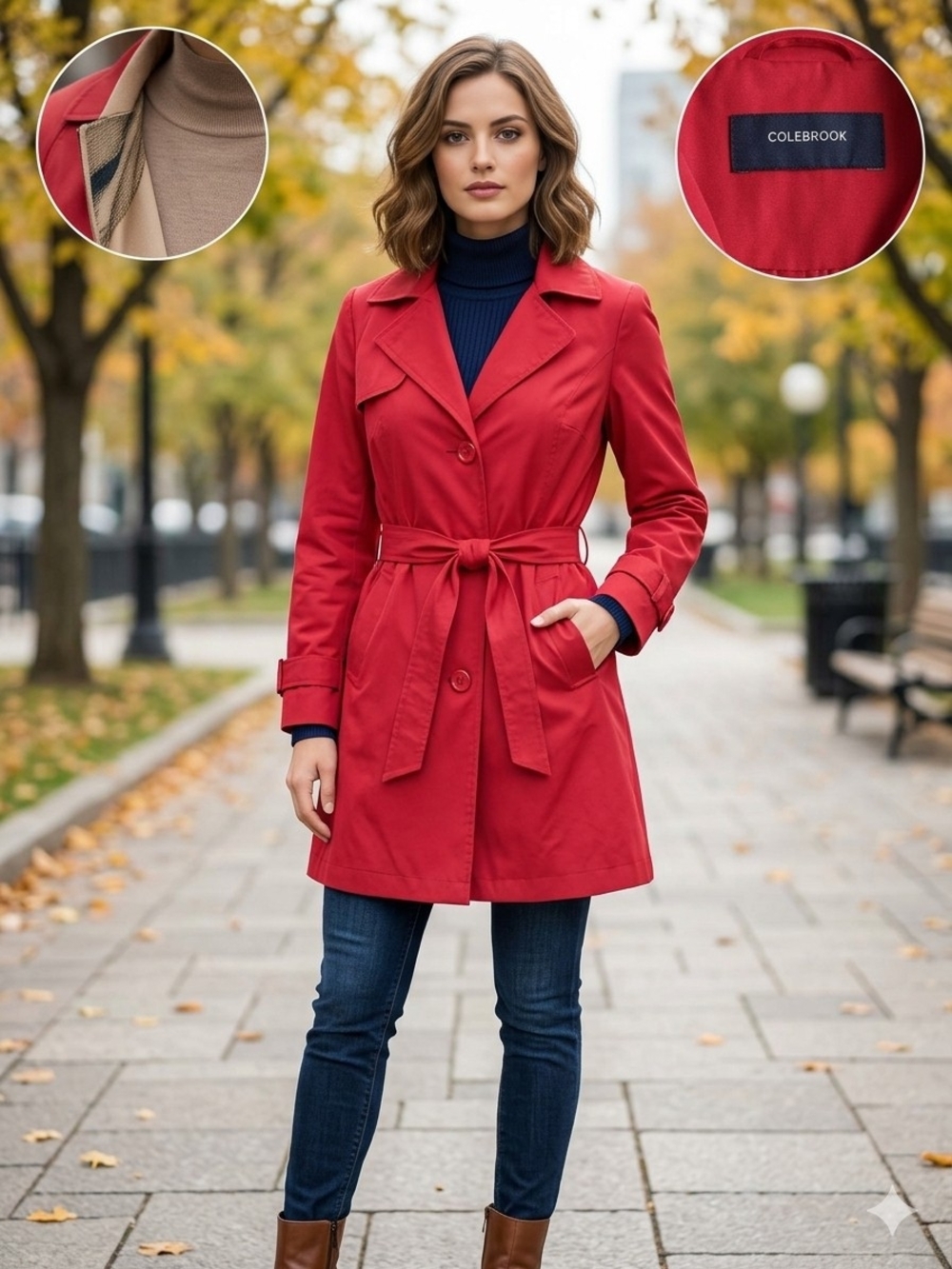 Colebrook Women's Red Belted Trench Coat